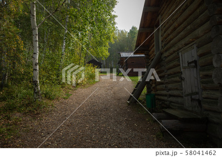 Traditional Siberian wooden house in the Taltsy Architectural-Ethnographic Museum. 58041462