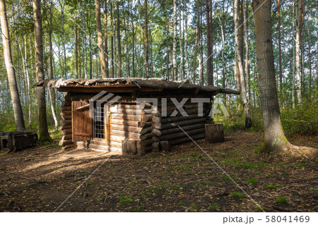 Traditional Siberian wooden house in the Taltsy Architectural-Ethnographic Museum. 58041469