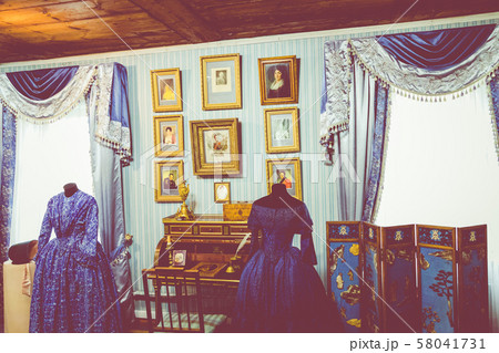 Interiors of Irkutsk Regional Historical and Memorial Decembrists Museum or Volkonsky House in the center of Irkutsk city, Siberia, Russia. 58041731