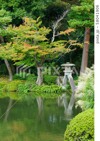兼六園 徽軫灯籠と霞ケ池に映える景観 兼六園 徽軫灯籠と霞ケ池に映える景観 58041906