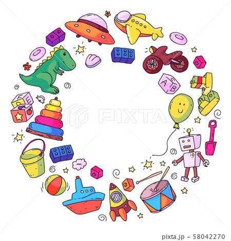 Vector pattern with kindergarten, toy children. Happy children illustration. 58042270
