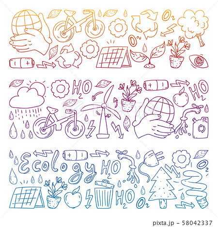 Vector logo, design and badge in trendy drawing style - zero waste concept, recycle and reuse Vector logo, design and badge in trendy drawing style - zero waste concept, recycle and reuse 58042337
