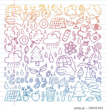 Vector logo, design and badge in trendy drawing style - zero waste concept, recycle and reuse Vector logo, design and badge in trendy drawing style - zero waste concept, recycle and reuse 58042405