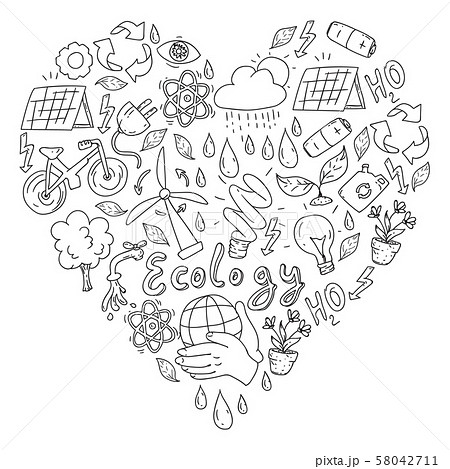 Vector logo, design and badge in trendy drawing style - zero waste concept, recycle and reuse 58042711