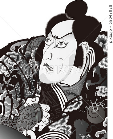浮世絵 歌舞伎役者 その57 白黒のイラスト素材