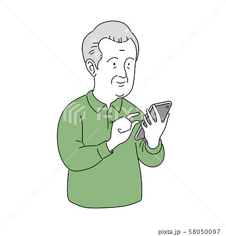 スマホを操作する老人男性のイラスト素材