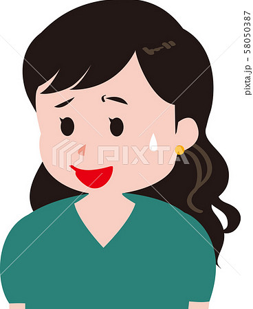 緑の服の女性 ウェーブヘア 表情アイコン 苦笑いのイラスト素材
