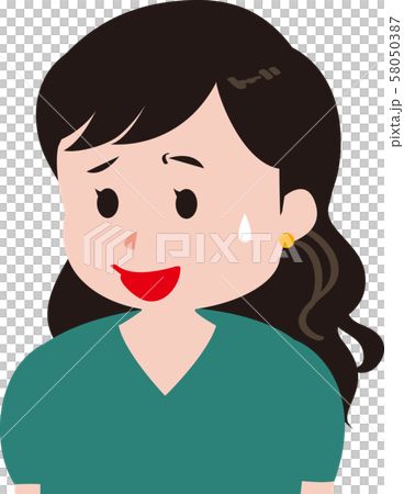 Woman in green clothes, wave hair, facial expression icon, bitter laugh 58050387