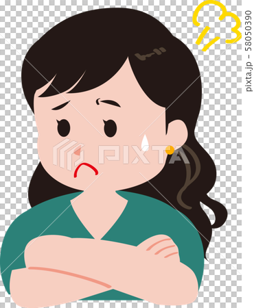 緑の服の女性 ウェーブヘア 表情アイコン 腕組み 怒るのイラスト素材