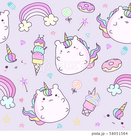 Kawaii Unicorn Sticker Collection In Pastel Color のイラスト素材