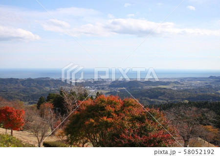 紅葉と海　北茨城 58052192