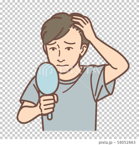 Men who care about hair in the mirror 58052663