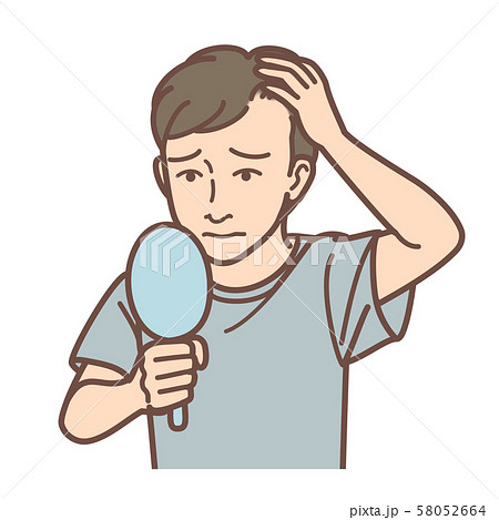 鏡で髪を気にする男性　進行度2 58052664