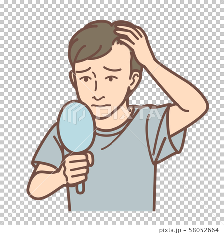 鏡で髪を気にする男性　進行度2 58052664