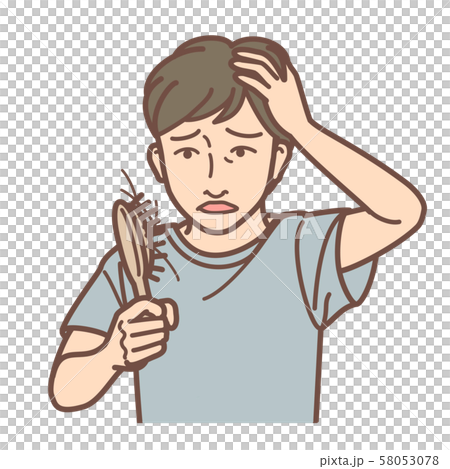 くしに毛が付いていて驚く男性 58053078