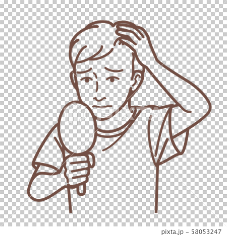 照鏡子的頭髮的男人Progress 2線描 照鏡子的頭髮的男人Progress 2線描 58053247