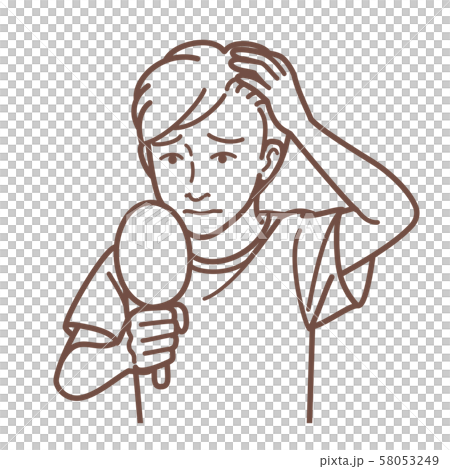 Men Who Care About Hair In The Mirror Line Drawing Stock