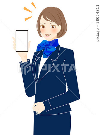 携帯電話の説明をする制服姿の女性　キャッシュレス決済 58054811