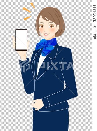携帯電話の説明をする制服姿の女性　キャッシュレス決済 58054811