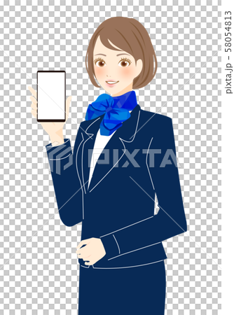 スマホ 携帯電話の使い方を説明する女性 制服 勉強会 セミナー 使い方講座のイラスト素材