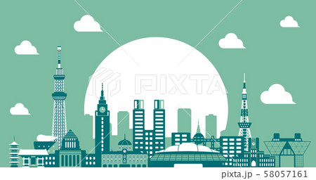 東京ランドマーク建物バナーイラスト（2色）/ 青 58057161