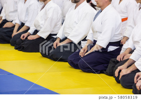 People in kimono and hakama on martial arts training People in kimono and hakama on martial arts training 58058319