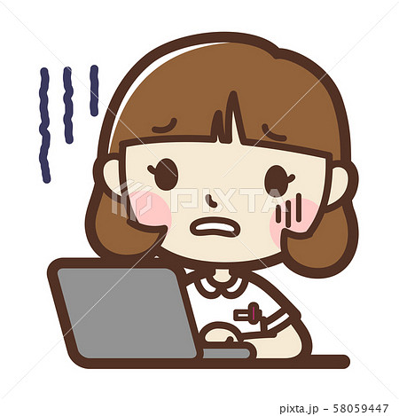 パソコンを使っている女性の看護師 ドン引きのイラスト素材