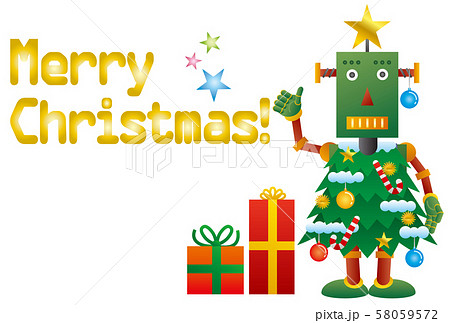 クリスマスツリーロボットのクリスマスカードのイラスト素材