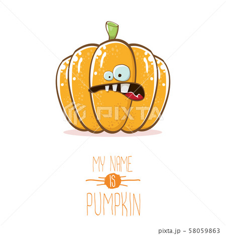 vector funny cartoon cute orange smiling pumkin isolated on white background. My name is pumkin 58059863
