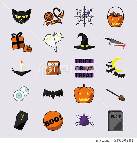 Cute Halloween icons set,color outline symbol, Cute Halloween icons set,color outline symbol, 58060881