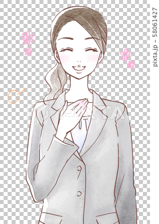 スーツを着てほっとした表情の若い女性 58061427