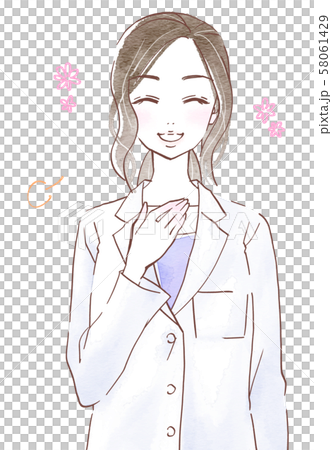白衣を着てほっとした表情の若い女性 58061429