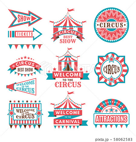 Labels in retro style. Logos for circus entertainment 58062583