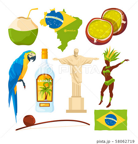 Brazilian Landmarks And Different Cultural Symbolsのイラスト素材