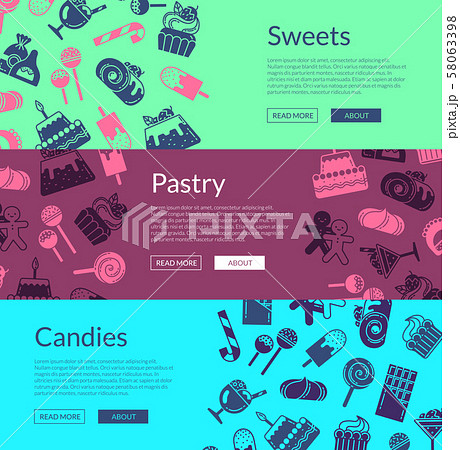 Vector web banner template with flat style sweets icons 58063398