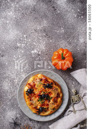 Halloween scary pizza decorated ghosts Halloween scary pizza decorated ghosts 58063500