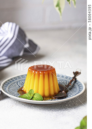 Flan or creme caramel dessert 58064395
