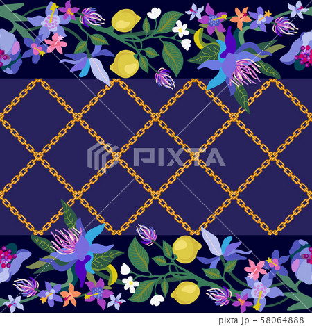 Seamless pattern with flowers, chains and checks. 58064888