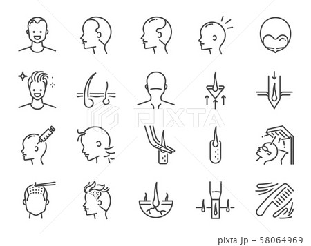 Hair Transplantation line icon set. Hair Transplantation line icon set. 58064969