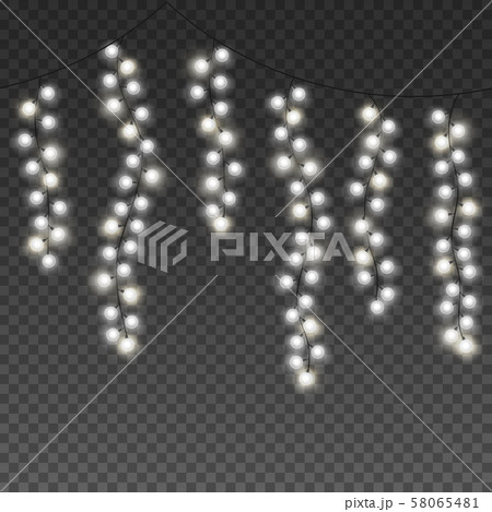 Seamless light garlands. Hanging christmas vertical lights with white lamps. Glowing xmas festive 58065481
