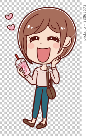 イラスト素材 フラペチーノを飲む女子のイラスト素材