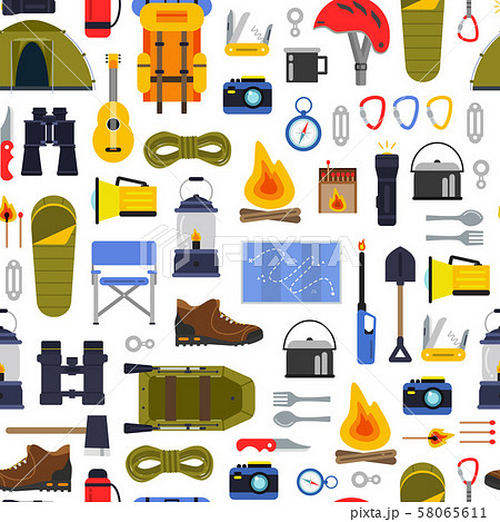 Vector flat style camping elements pattern or background illustration 58065611