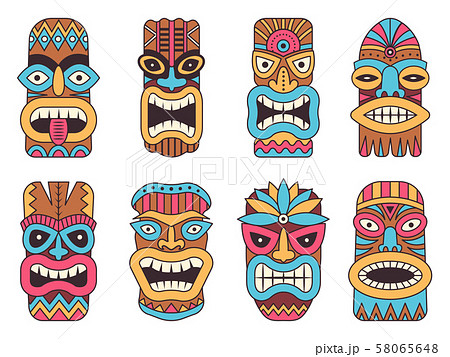 Illustrations of hawaiian tiki god. Tribal totem Illustrations of hawaiian tiki god. Tribal totem 58065648