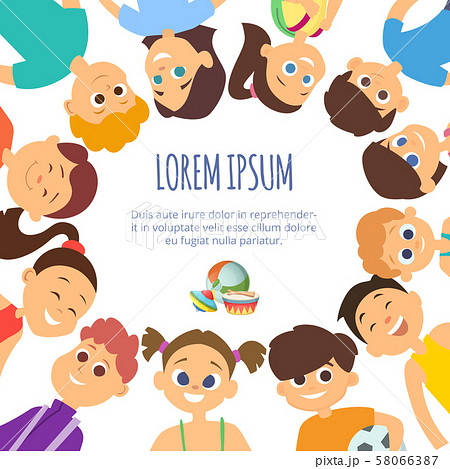 Background with smiling faces of different kids boys and girls. Poster template with place for your 58066387