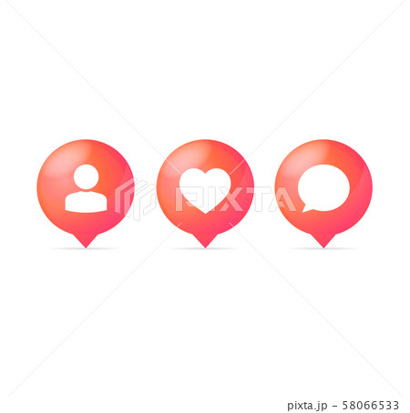 Realistic 3d Detailed Like Follow and Comment Signs Set. Vector 58066533