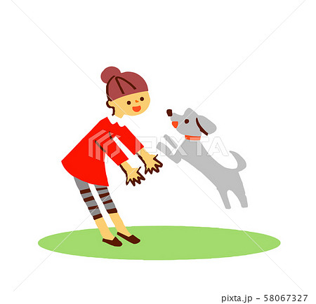 犬と遊ぶ女の子のイラスト素材
