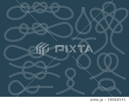 Set of nautical knots. Flat vector white outline rope. 58068541