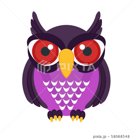 Evil owl with red eyes. Flat vector cartoon bird. 58068548