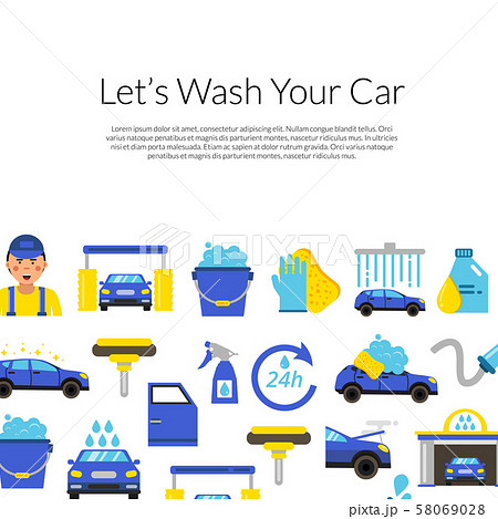 Vector Background With Car Wash Flat Iconsのイラスト素材