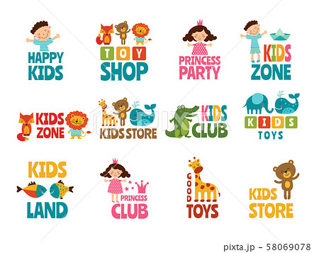 Different logos for kids with funny colored illustrations Different logos for kids with funny colored illustrations 58069078